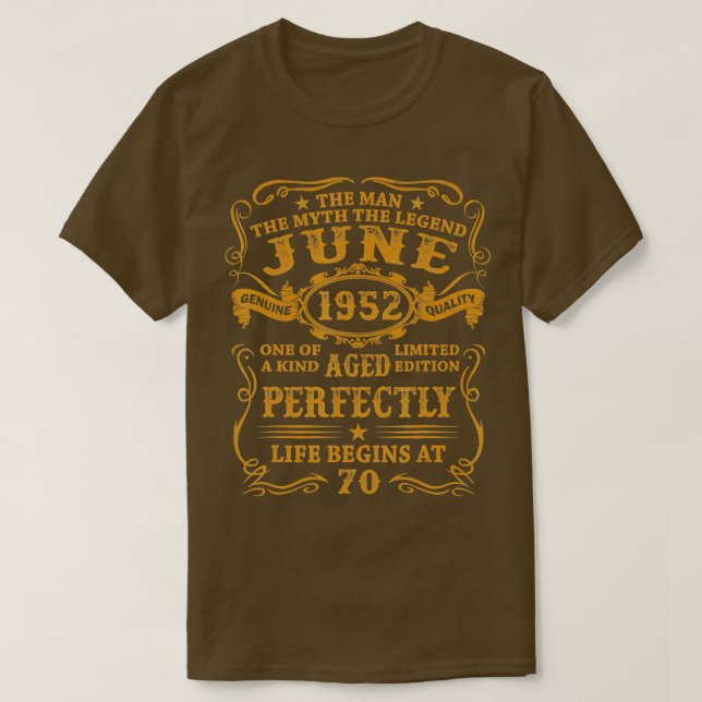 Camiseta Mens June 1952 The Man Myth Legend 70 Year Old Bir (Frente do Design)