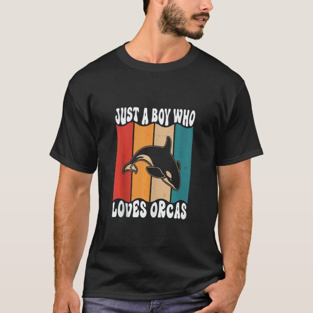Camiseta Mens Just A Boyl Who Loves Orcas Killer Whales Sea (Frente)