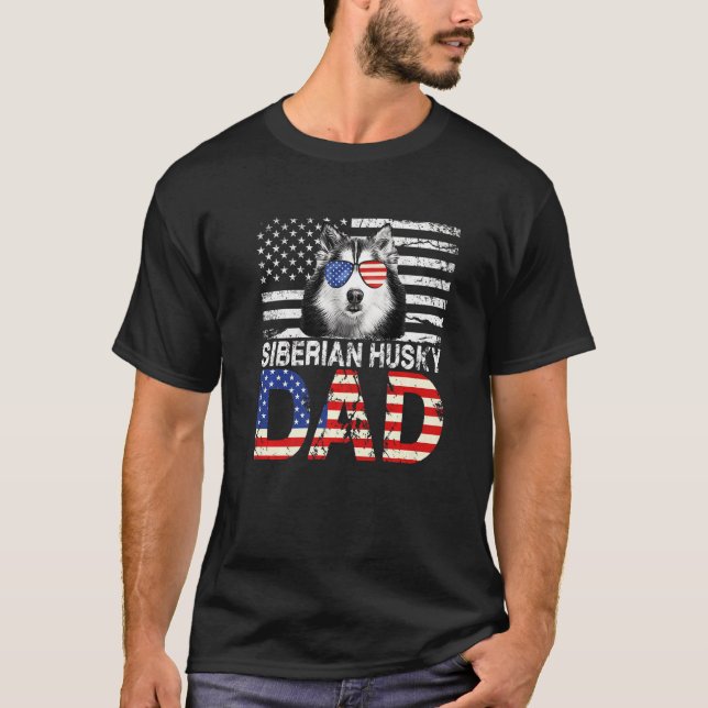 Camiseta Mens Legal Siberian Husky Pai Usa Bandeira Patriót (Frente)