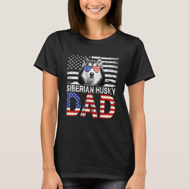 Camiseta Mens Legal Siberian Husky Pai Usa Bandeira Patriót (Frente)