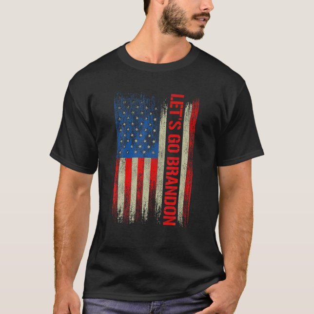 Camiseta Mens Lets Vai Brandon Bandeira Conservadora Americ (Frente)