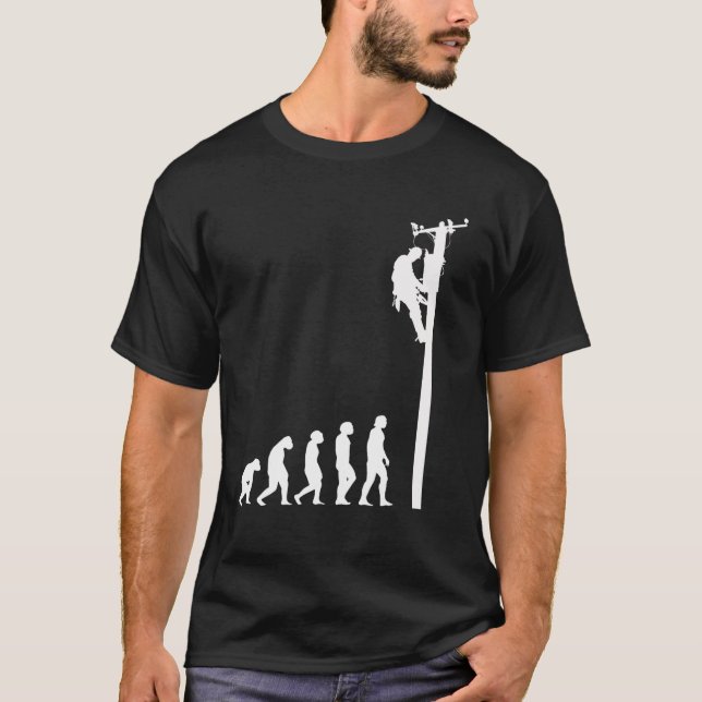 Camiseta Mens Lineman Evolution Funny Electric Cable Man El (Frente)