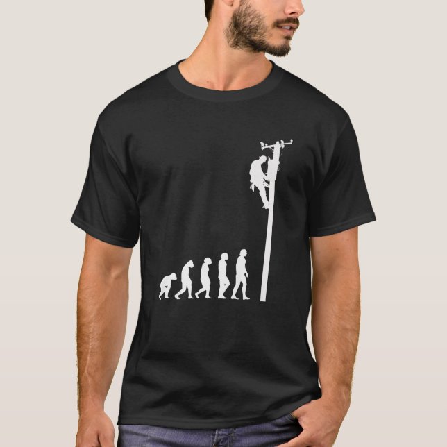 Camiseta Mens Lineman Evolution Funny Electric Cable Man El (Frente)