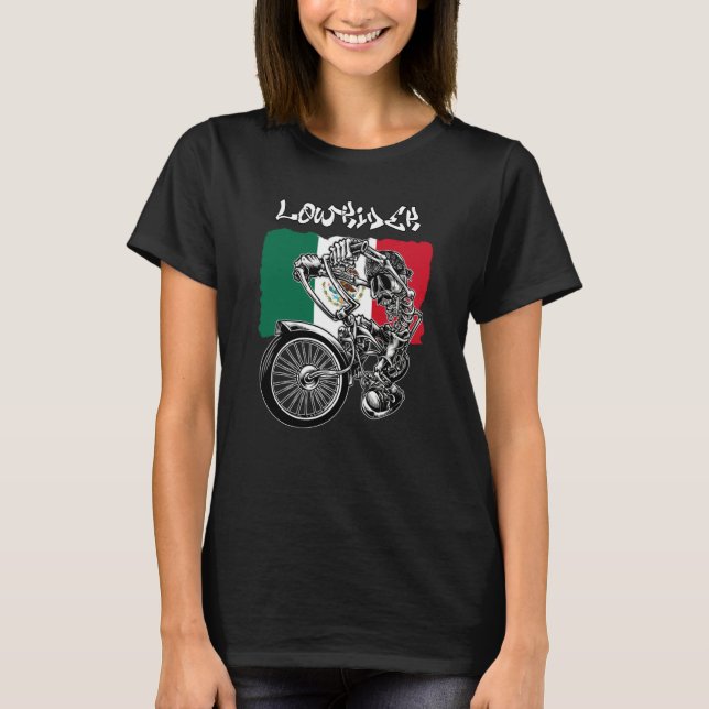 Camiseta Mens Low Rider Bicycle Mexican Chicano Mexico Lowr (Frente)
