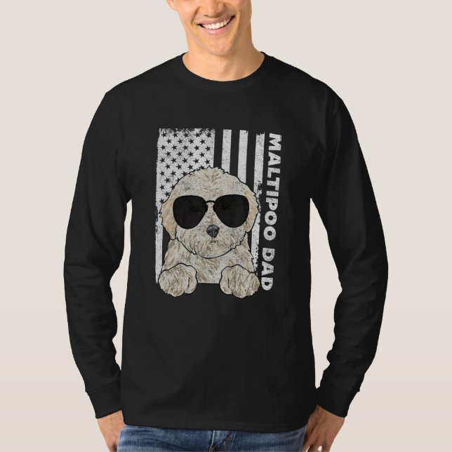 Camiseta Mens Maltipoo Dad American Flag Maltipoo (Frente)
