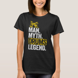 Camiseta Mens Man Myth Drums Legenda Vintage Mens Pai Drumm