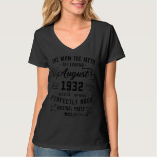 Camiseta Mens Man Myth Legend August 1932 90 Aniversário 90