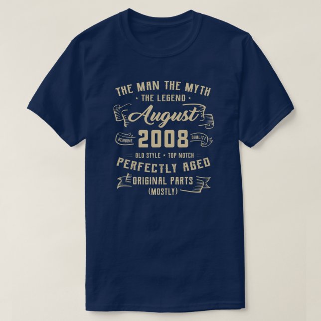 Camiseta Mens Man Myth Legend August 2008 14 Birthday (Frente do Design)