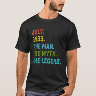 Camiseta Mens Man Myth Legend Julho de 1933 90 Aniversário 
