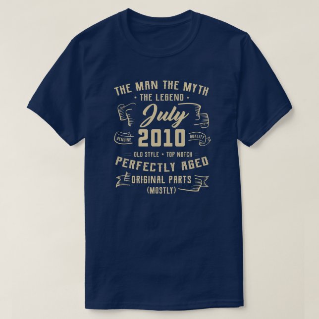 Camiseta Mens Man Myth Legend Julho de 2010 12 Birthday Gif (Frente do Design)