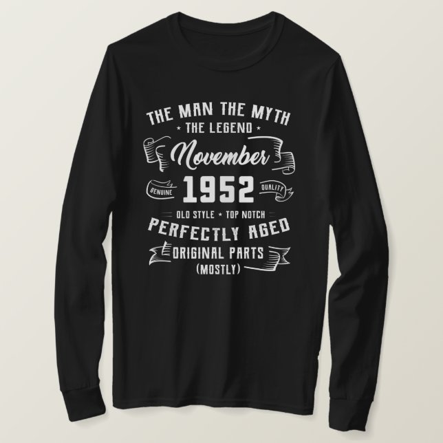 Camiseta Mens Man Myth Legend novembro de 1952 70 Aniversár (Frente do Design)