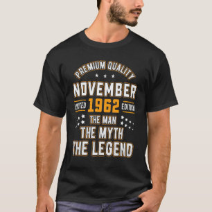 Camiseta Mens Man Myth Legend novembro de 1962 60º Aniversá