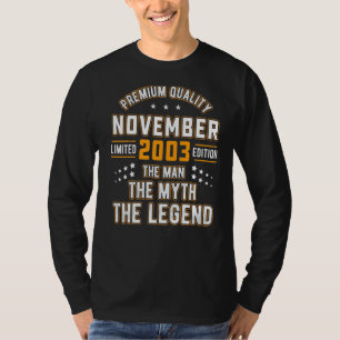 Camiseta Mens Man Myth Legend novembro de 2003 19º Aniversá