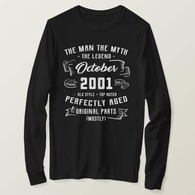 Camiseta Mens Man Myth Legend outubro de 2001 aniversário d (Frente do Design)