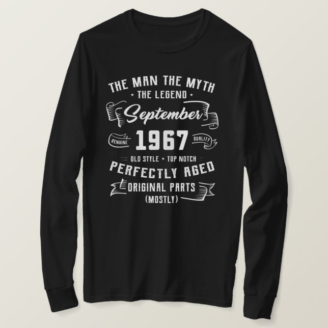 Camiseta Mens Man Myth Legend September 1967 55th Birthday (Frente do Design)