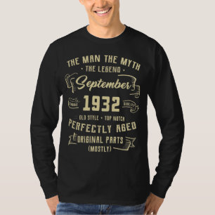 Camiseta Mens Man Myth Legend setembro de 1932 90 Aniversár