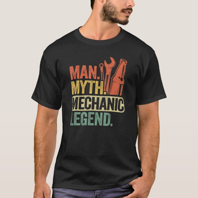 Camiseta Mens Man Myth Mechanic Legend Car Guy Garage Dad M (Frente)