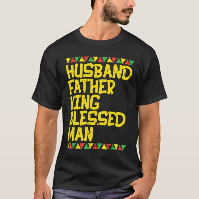 Camiseta Mens Marido Padre King Bendê Homem Kente Black A (Frente)
