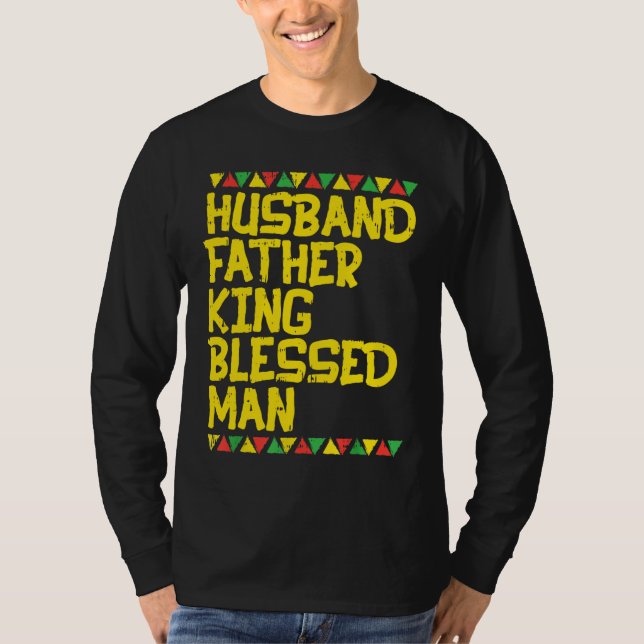 Camiseta Mens Marido Padre King Bendê Homem Kente Black A (Frente)