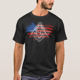 Camiseta Mens Masonic American Flag Square E Compass