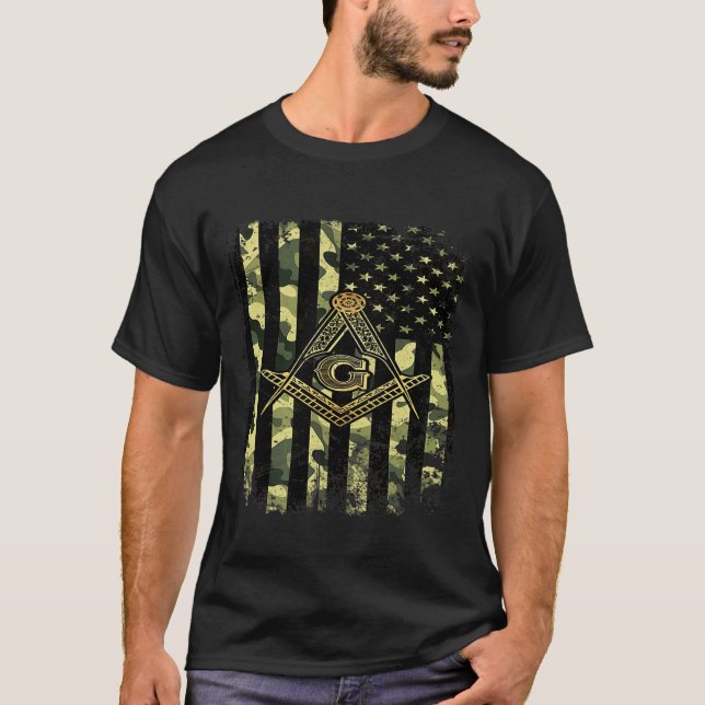 Camiseta Mens Masonic Camo American Flag Freemason (Frente)