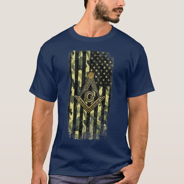 Camiseta Mens Masonic Camo American Flag Freemason (Frente)