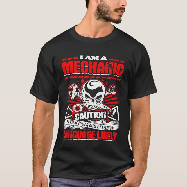 Camiseta Mens Mechanic Dizendo Im Uma Precaução Mecânica (Frente)