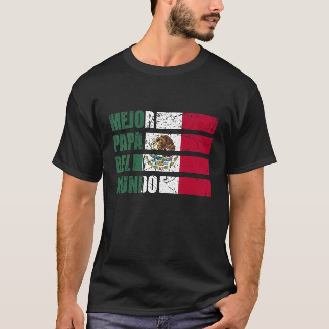 Camiseta Mens Mejor Papa del Mundo Mexico Flag Fathers Day  (Frente)
