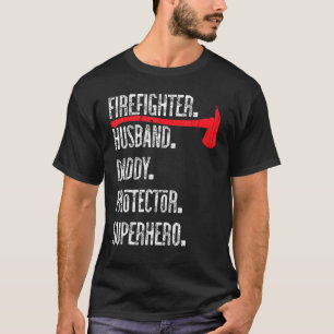 Camiseta Mens Mens Bombeiro Protetor de Pais Marido Supe