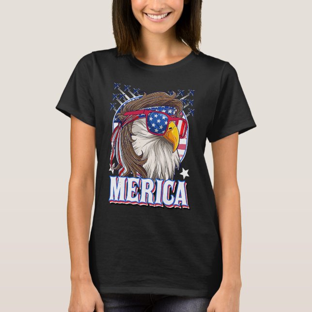 Camiseta Mens Merica 4° do julho Patriótica Eagle Mullet Am (Frente)