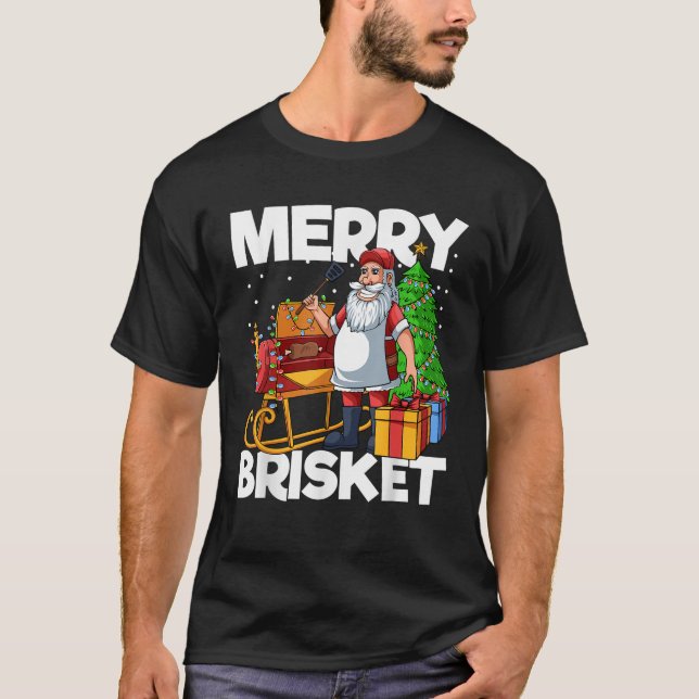 Camiseta Mens Merry Brisket Christmas in July Santa BBQ Smo (Frente)