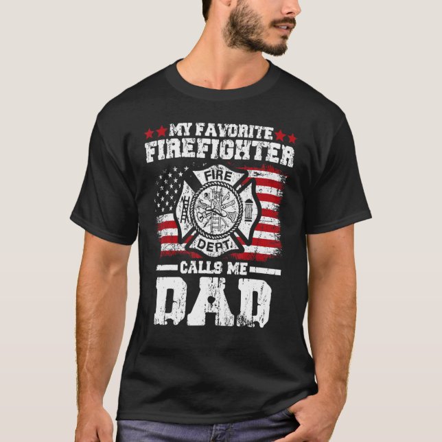 Camiseta Mens Meu Bombeiro Favorito Me Chama De Citações De (Frente)