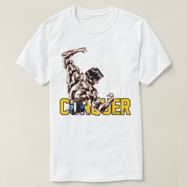 Camiseta Mens Meu Favorito Arnold Schwarzenegger Conquer Bl (Frente do Design)