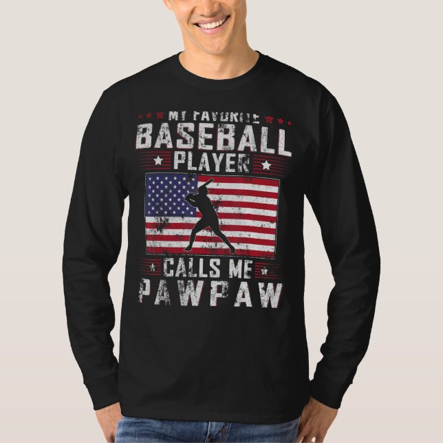 Camiseta Mens Meu Jogador De Baseball Favorito Me Chama Paw (Frente)