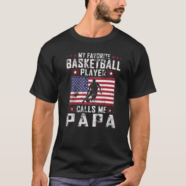 Camiseta Mens Meu Jogador De Basquete Favorito Me Chama Pap (Frente)