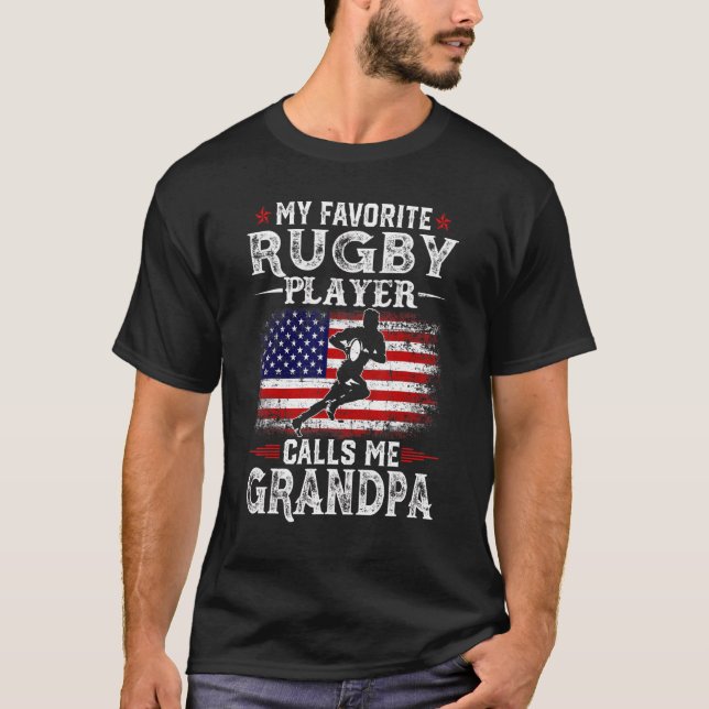 Camiseta Mens Meu Jogador De Rugby Favorito Me Chama De Avô (Frente)