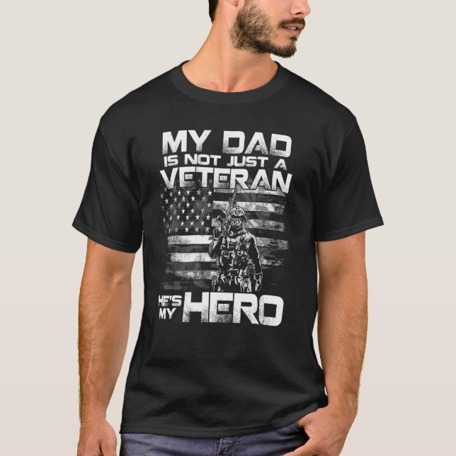 Camiseta Mens Meu Pai Veterano Meu Herói Veterano Apoio Fae (Frente)