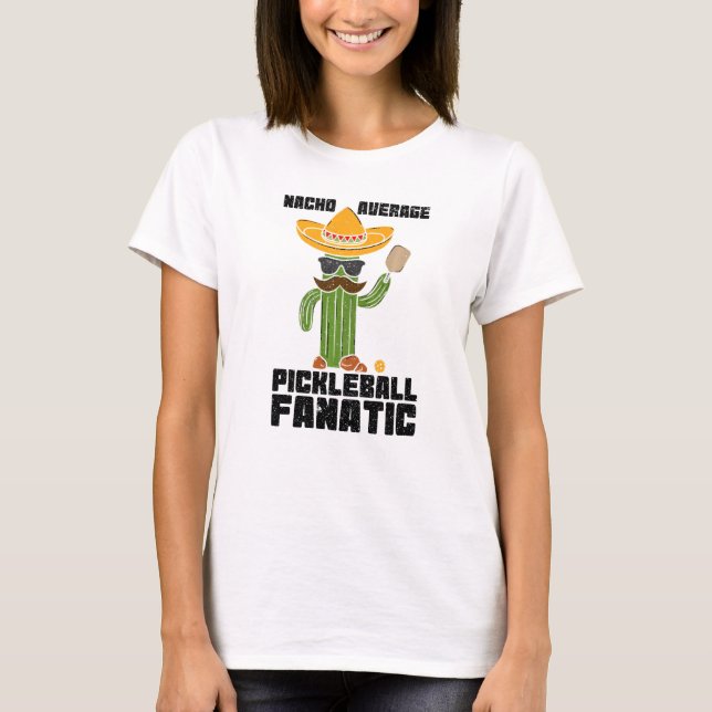 Camiseta Mens Mexicanos Nacho Média de Picleball Fanático (Frente)
