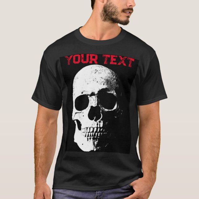 Camiseta Mens Moderno Vermelho Negro Red Halloween Texto de (Frente)