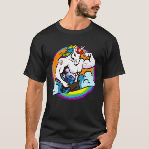 Camiseta Mens Musculares Buff Unicorn Arco-Íris, Levantame