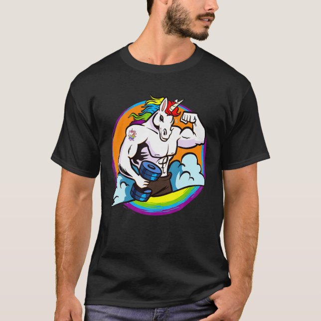 Camiseta Mens Musculares Buff Unicorn Rainbow, Levantamento (Frente)