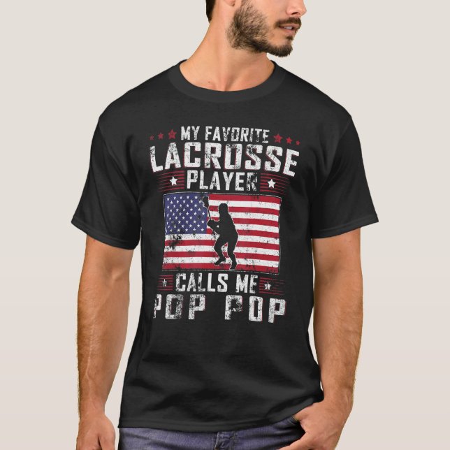 Camiseta Mens My Favorite Lacrosse Player Calls Me Pop Pop  (Frente)