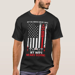 Camiseta Mens My Wife Veste Scrubs American Flag Nurse Gift