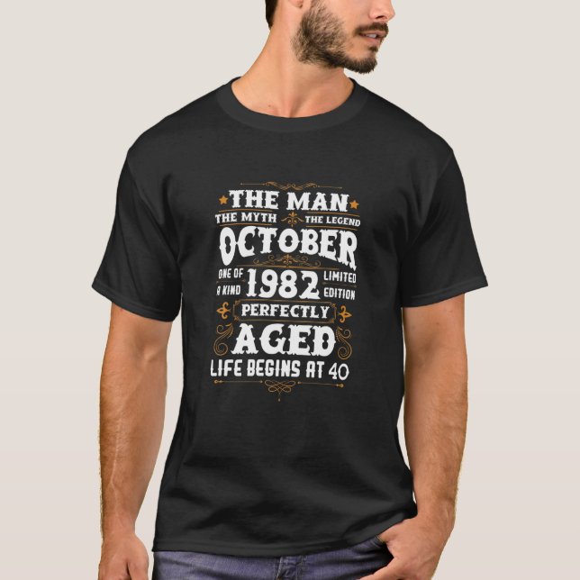 Camiseta Mens October 1982 Life Begins At 40 40Th Birthday (Frente)
