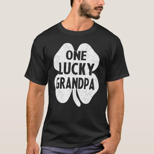 Camiseta Mens One Lucky Grandpa Shamrock Rua Patrick S Day (Frente)