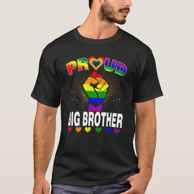 Camiseta Mens Orgulhosos O Grande Irmão Arco-Íris Lgbt Orgu (Frente)
