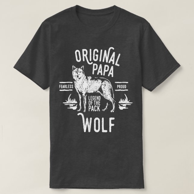 Camiseta Mens Original Papa Wolf, Leader of the Pack, Fathe (Frente do Design)