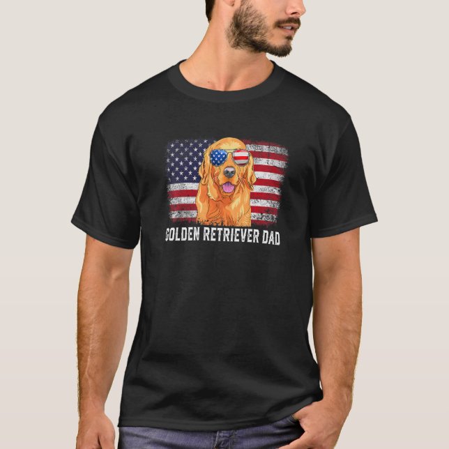 Camiseta Mens Ouro Retriever Pai American Flag do Pai (Frente)