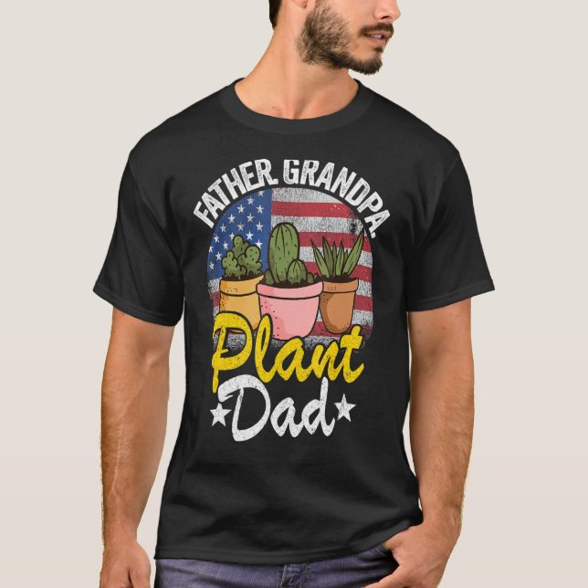 Camiseta Mens Padre Avô Plant Pai American Flag Garden (Frente)