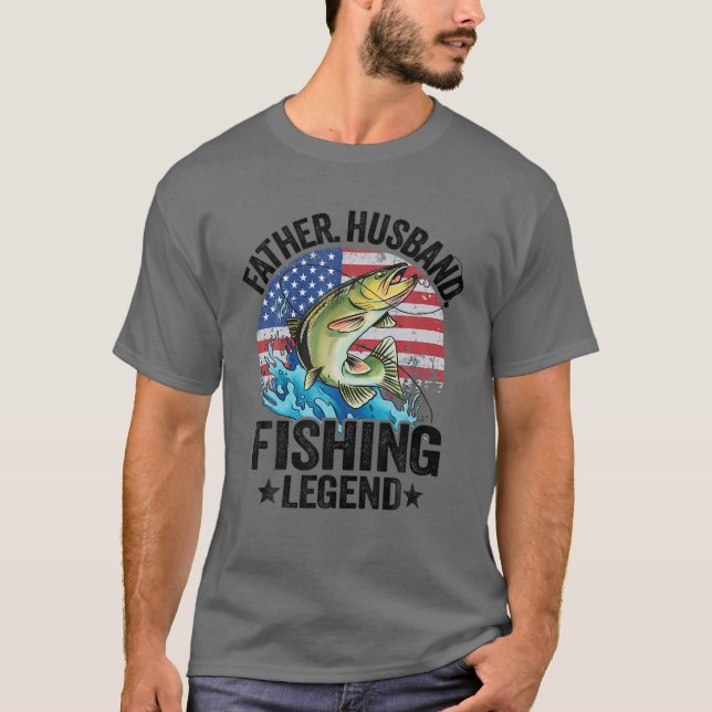 Camiseta Mens Padre Husband Legenda de pesca Bandeira Ameri (Frente)